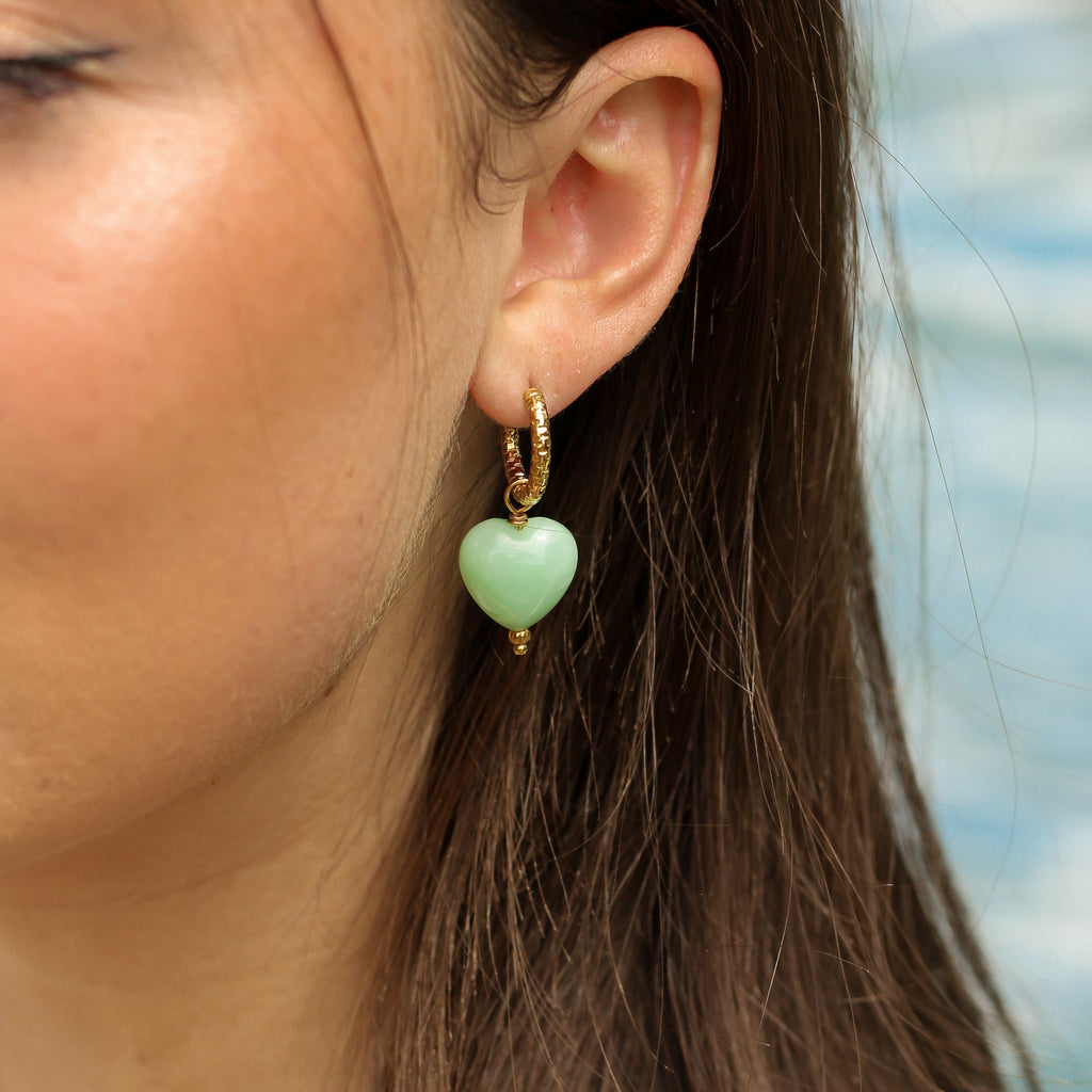 boucle anneau angélite cœur vert bijou