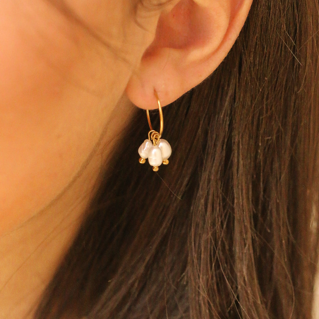 boucle anneau perle eau douce acier