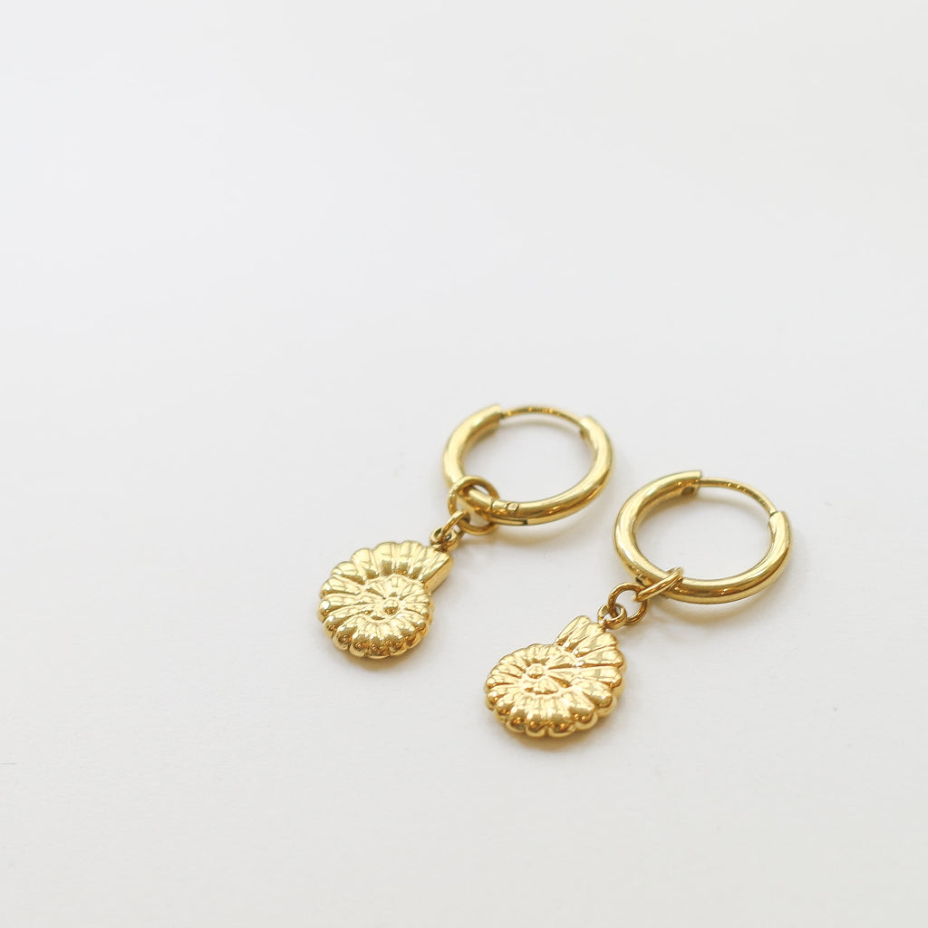 boucle anneaux ammonite coquillage doré minimaliste