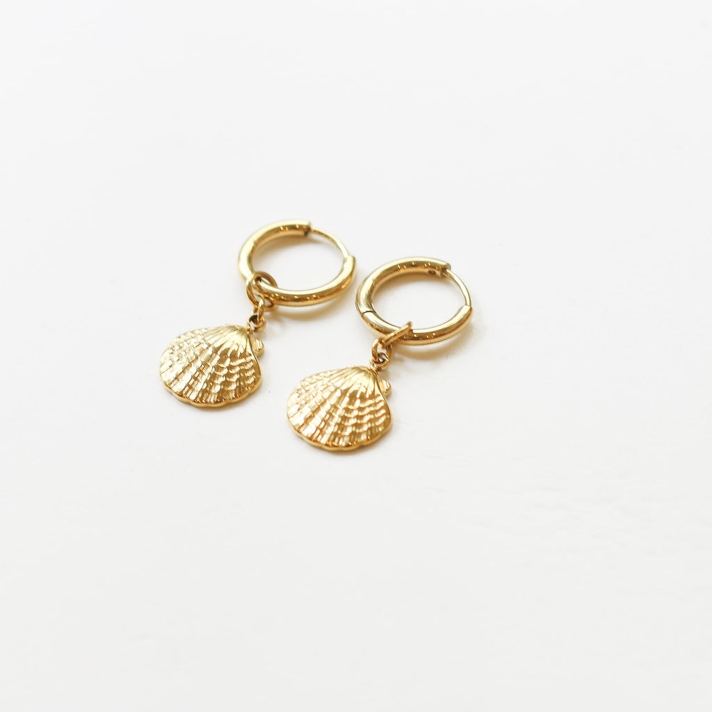 boucle oreille anneau coquillage acier doré