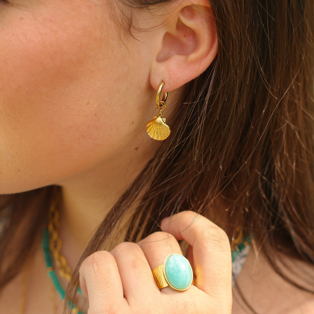 boucle oreille anneau coquillage acier créatrice