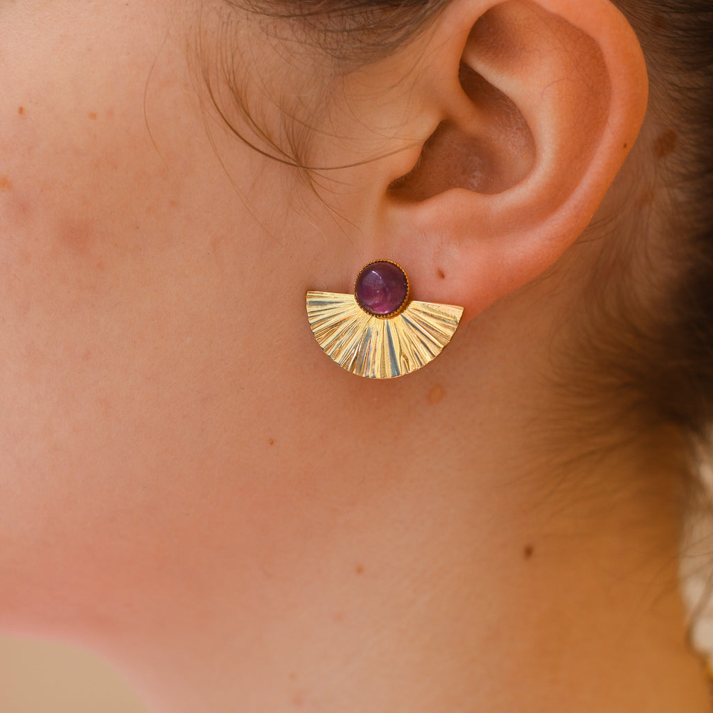 boucle améthyste demi lune grande violette