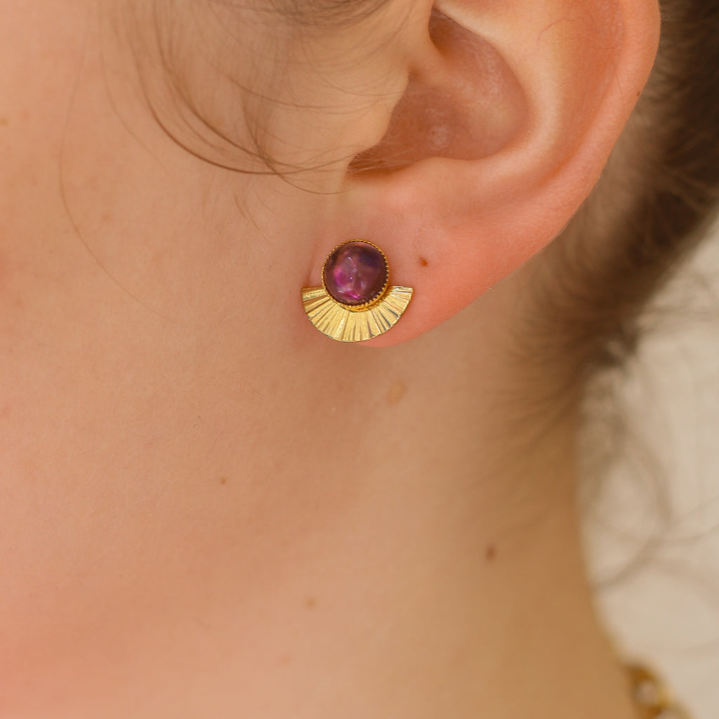 boucle améthyste demi lune petite violette
