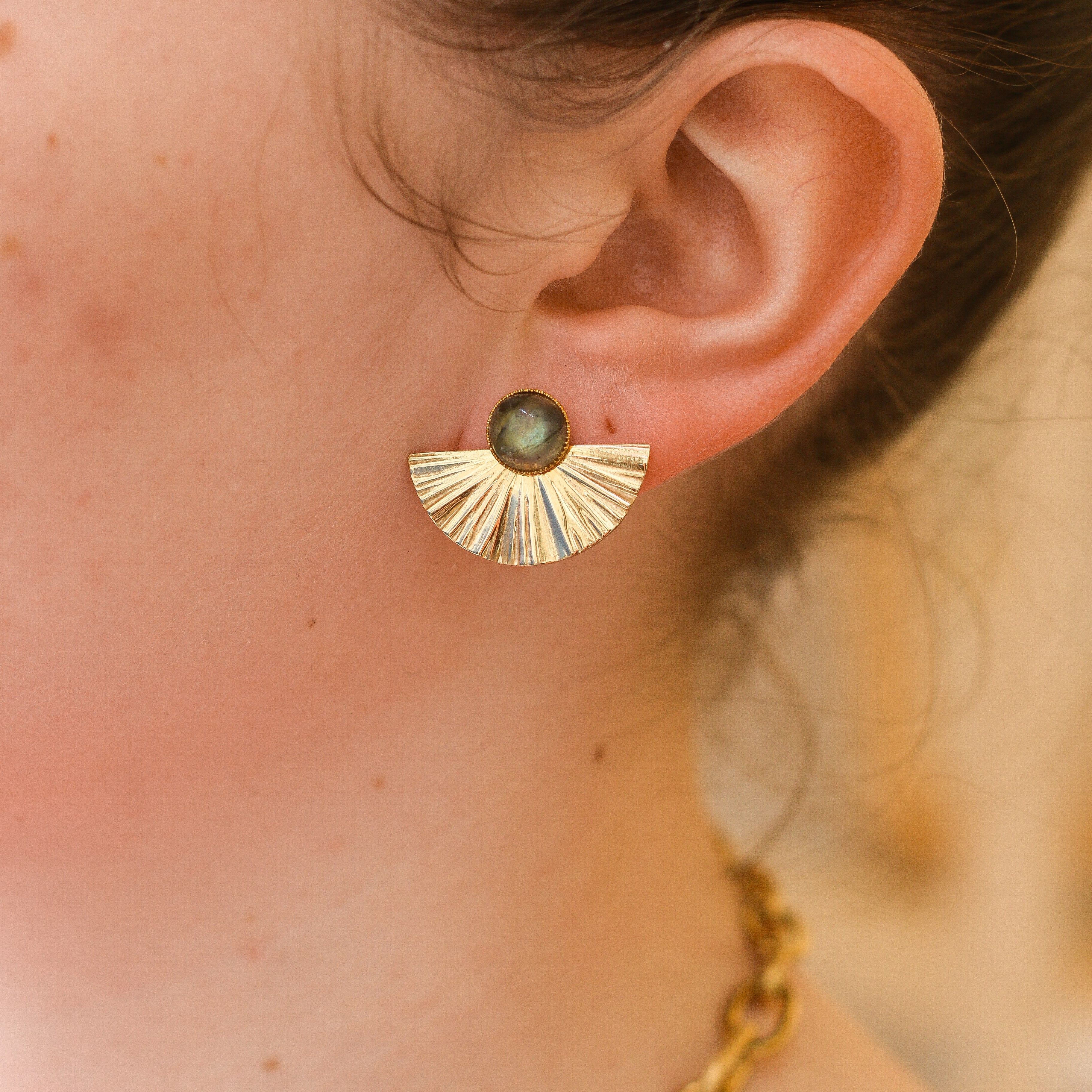 boucle labradorite acier grande pampille interchangeable