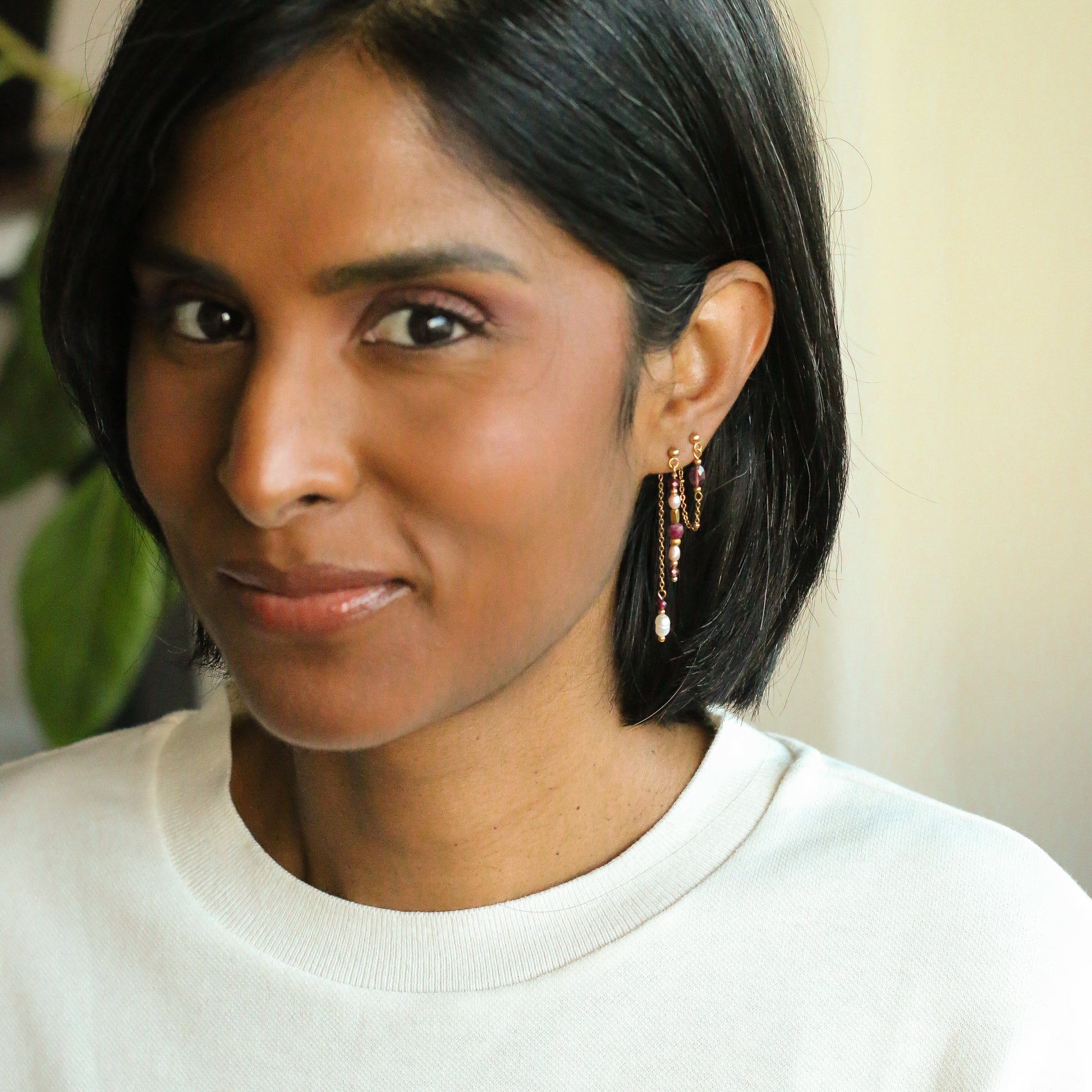 boucles d'oreilles pendantes en Grenat, pierre fine naturelle tendance