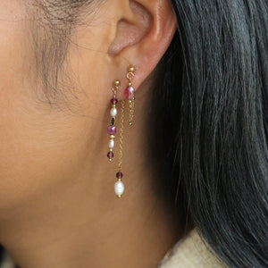 duo de boucles d'oreilles en Grenat et chaine dorée en acier inoxydable