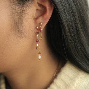 boucles pendantes en acier inoxydable et perles de Grenat naturel