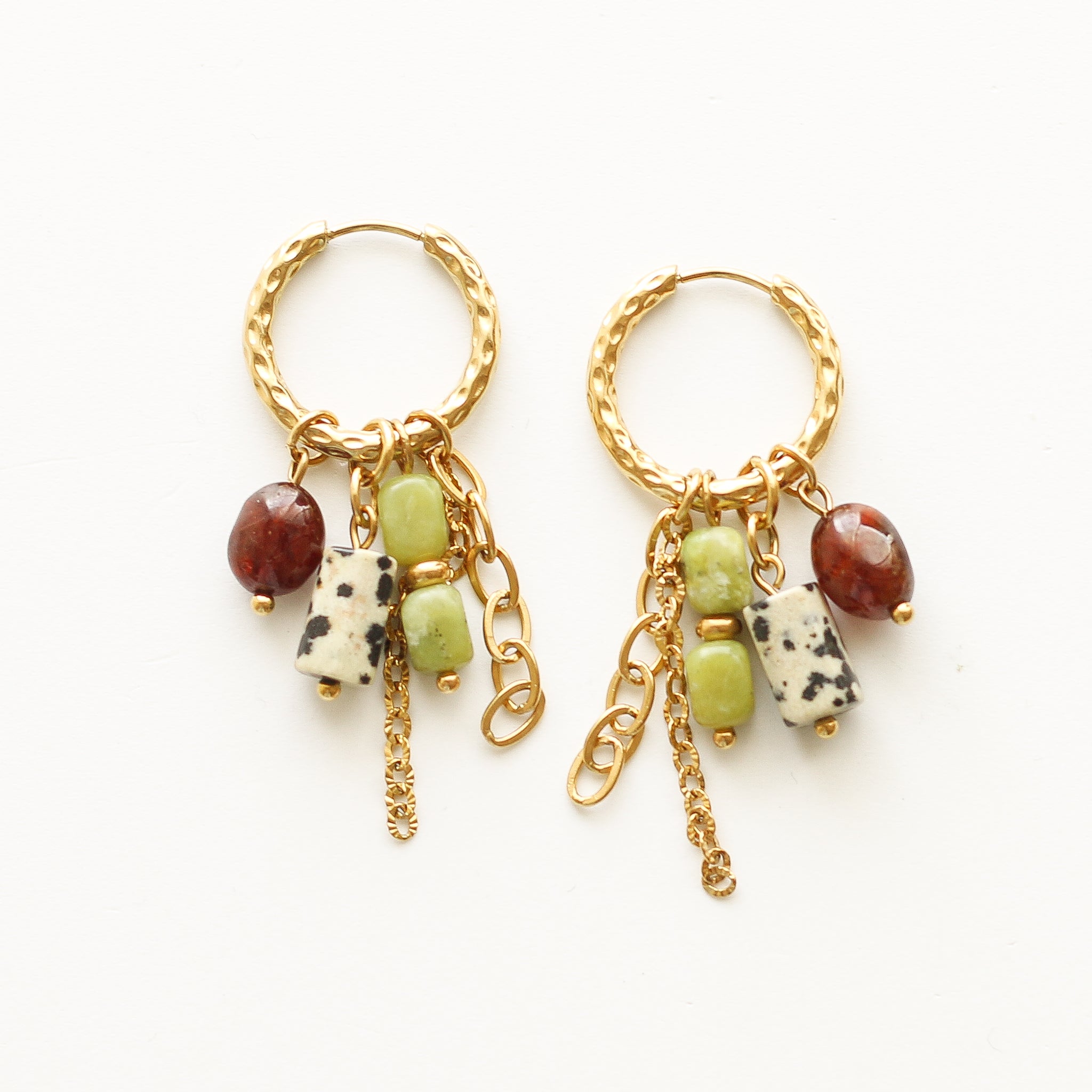 Boucles anneaux Jaspe dalmatien Jadéite, bijou femme pierres naturelles Mahny.