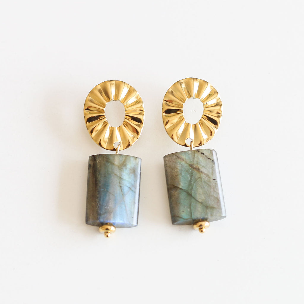 boucle labradorite acier pierre grise créatrice