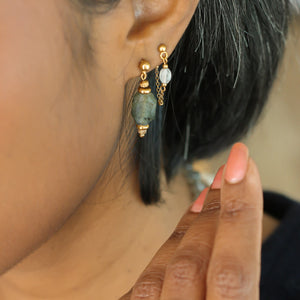 Boucles Labradorite rectangle en acier inoxydable le cadeau pour elle