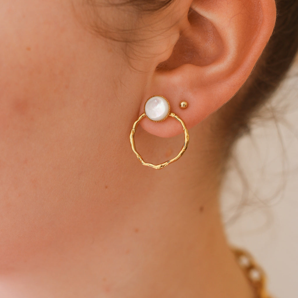 boucle nacre anneau blanc pampille interchangeable