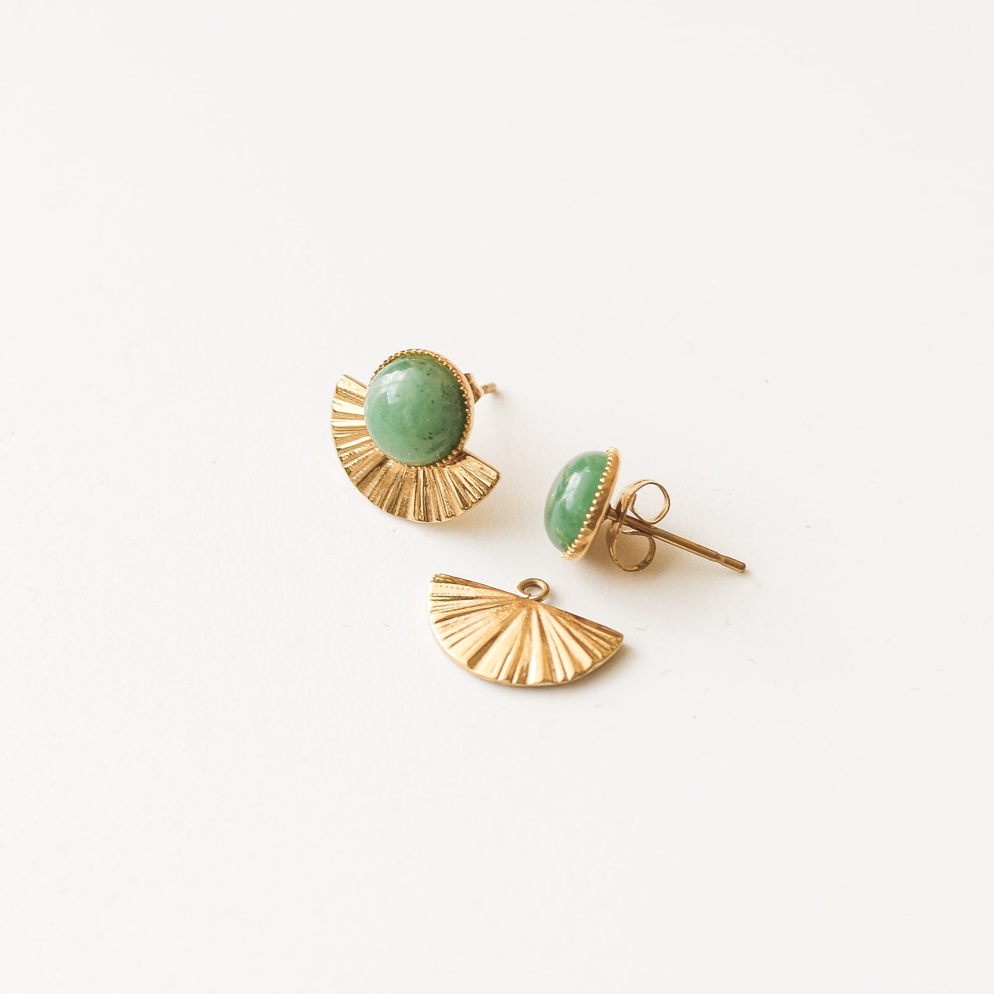 boucle aventurine demi lune doré créateur