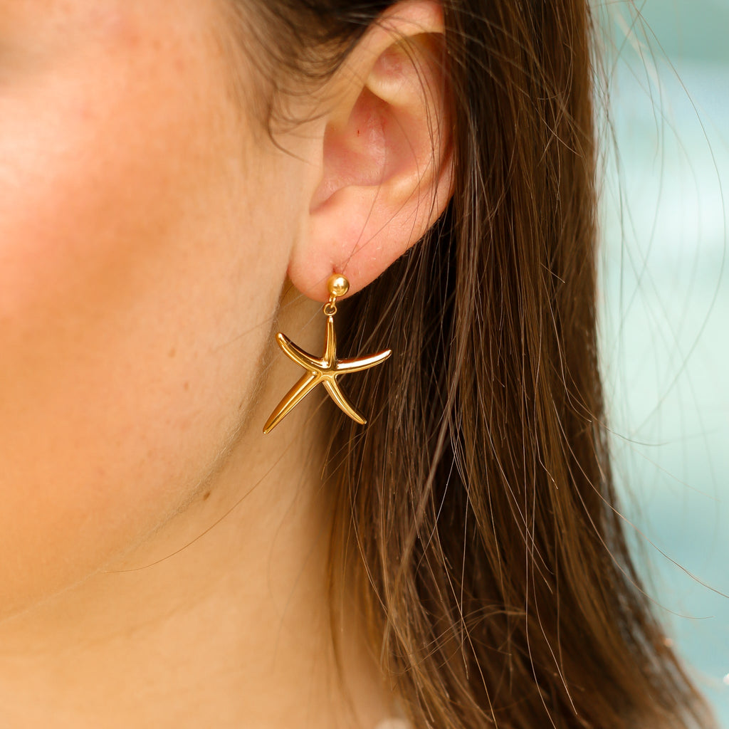 boucle oreille étoile mer acier doré