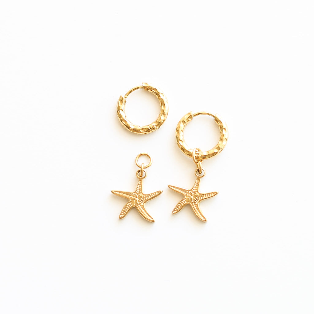 boucle oreille anneau étoile mer doré