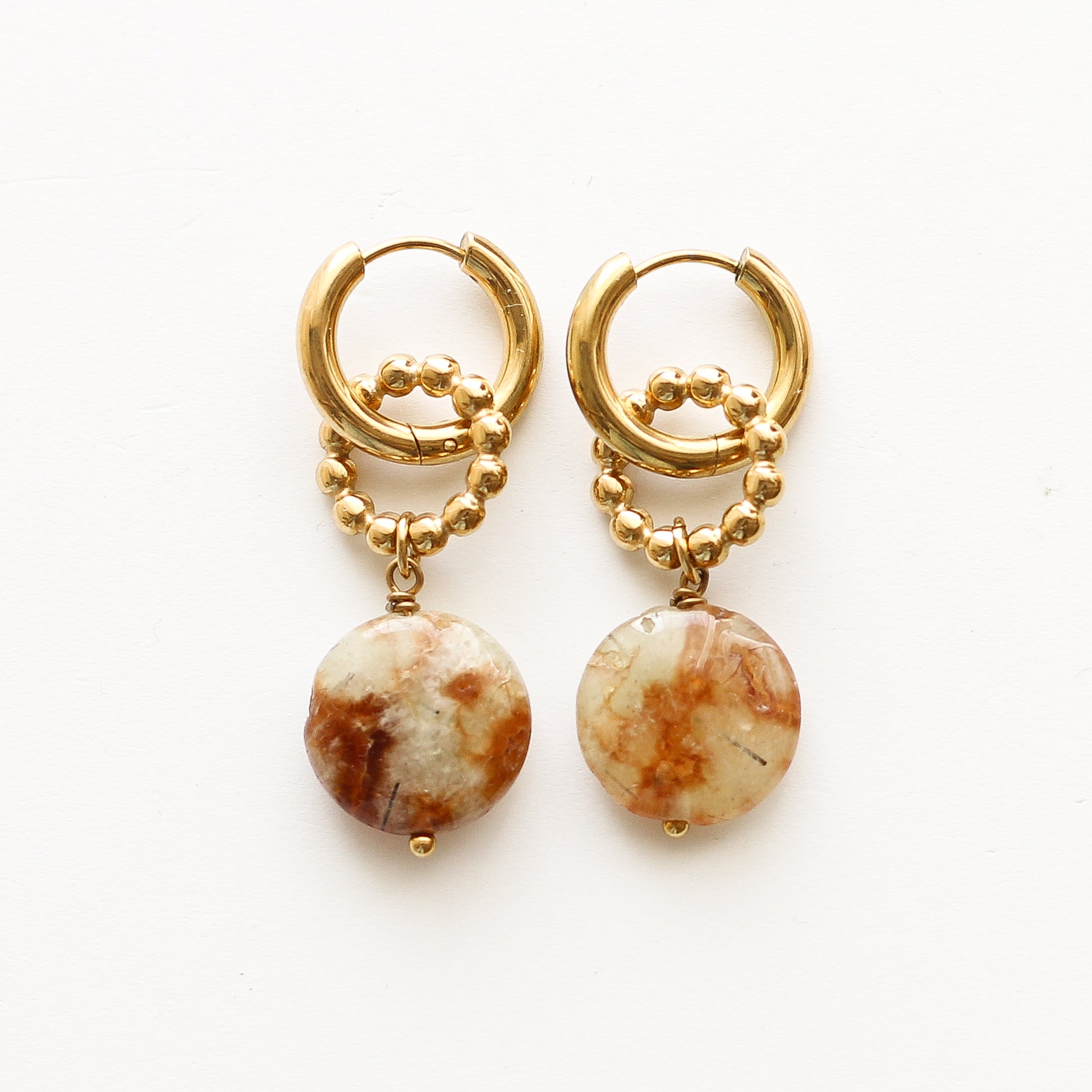 Boucles anneaux Préhnite, création Mahny bijoux pierres semi-précieuses.