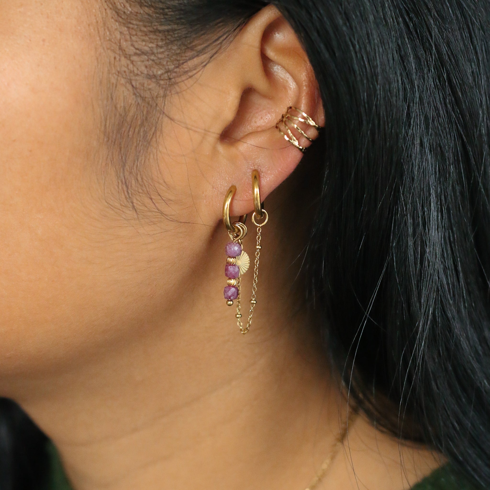 boucles d'oreilles en acier inoxydable et perles de Rubis