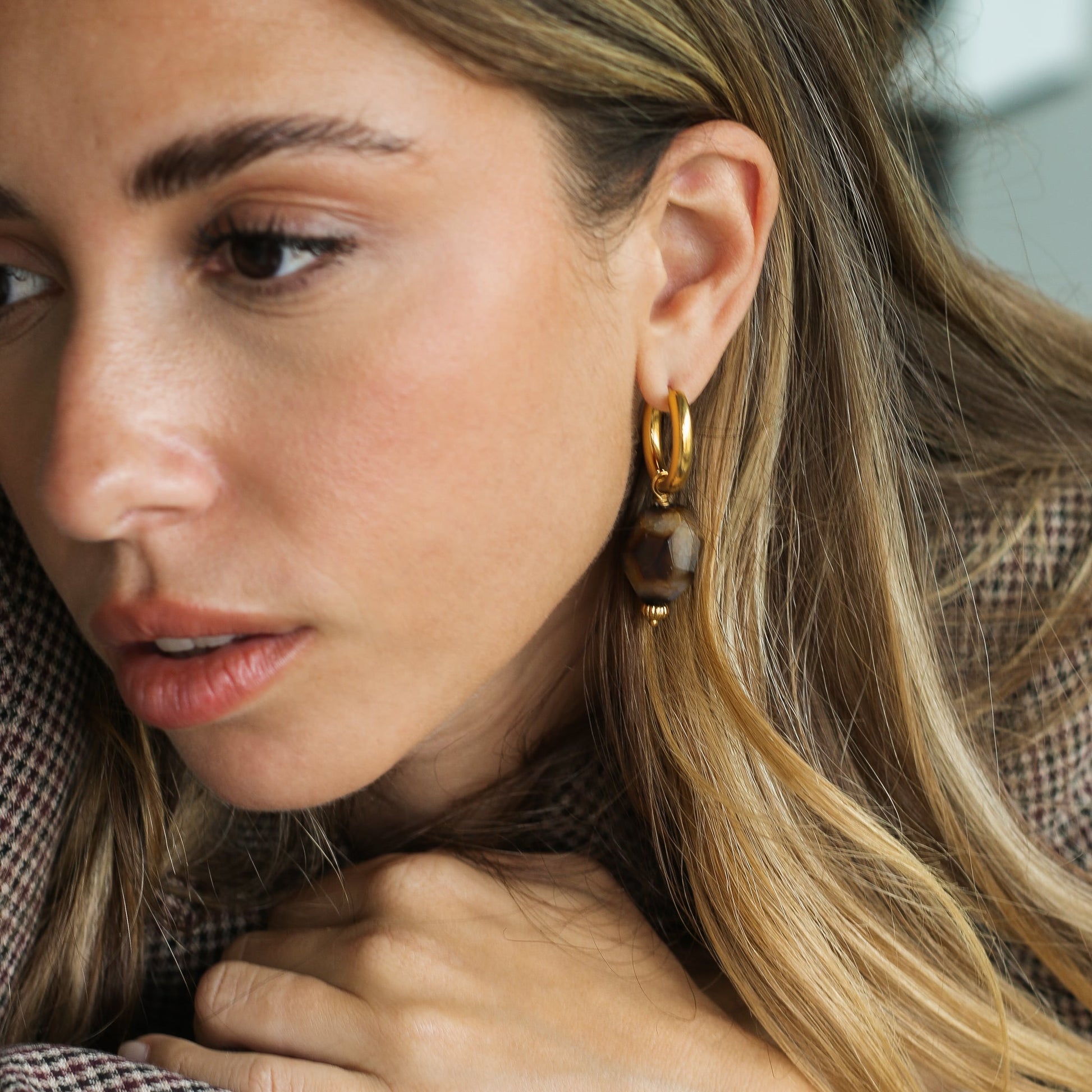 les créoles pour la fête des mères en Agate teintée léopard