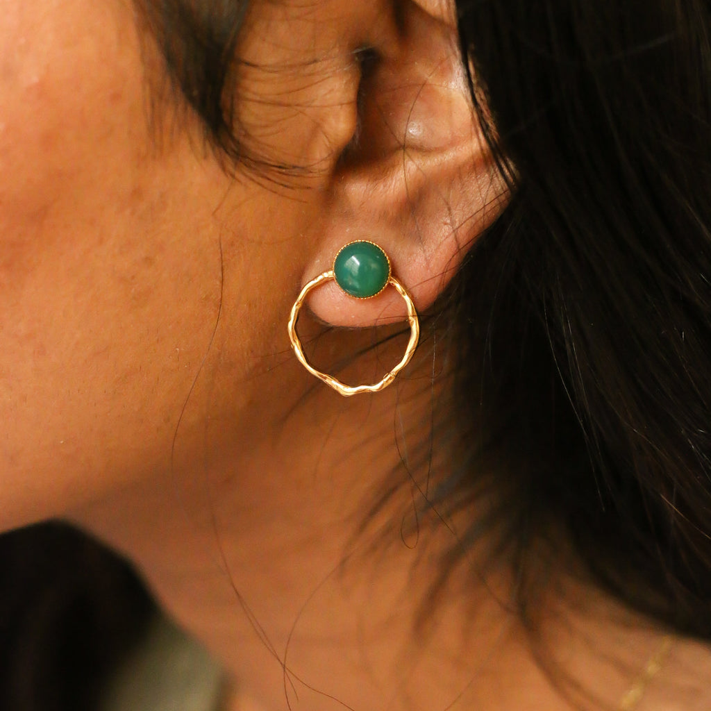 boucle anneau agate verte acier inoxydable