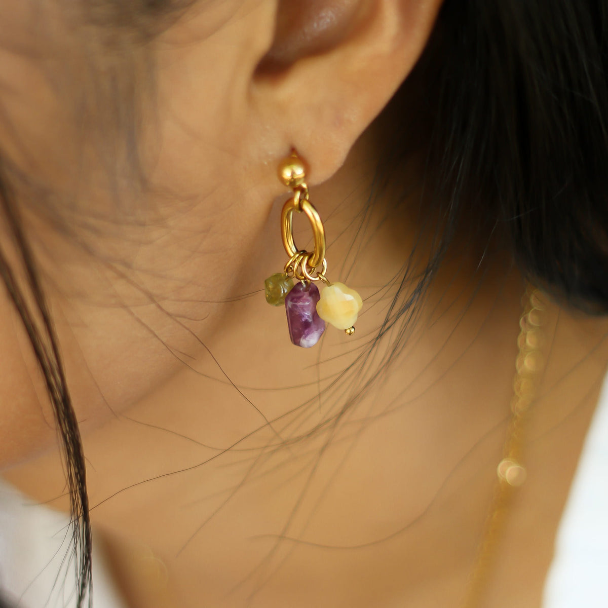 Boucles d'oreilles Lépidolite pendante