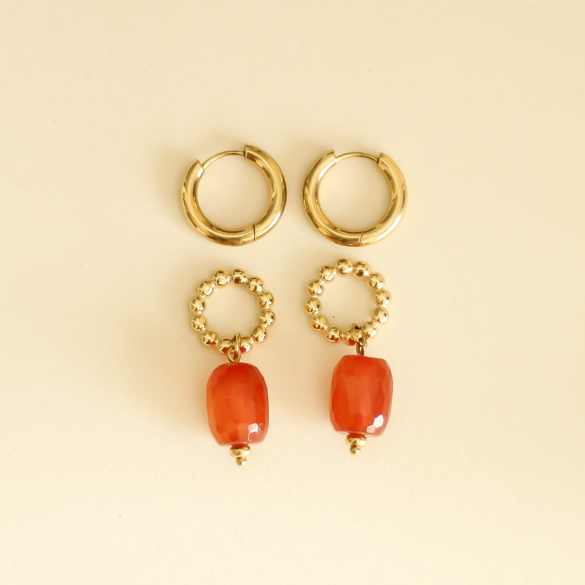 Boucles d'oreilles Cornaline anneau