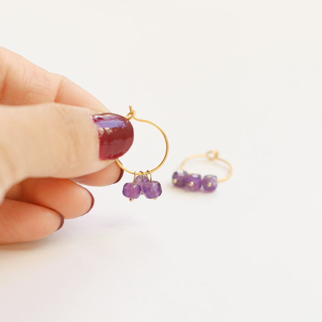 boucles mini créole acier améthyste lithothérapie