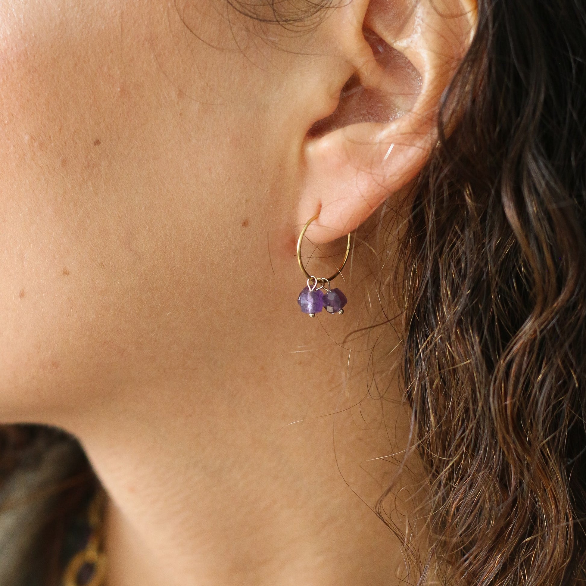 boucles mini créole acier améthyste cadeau