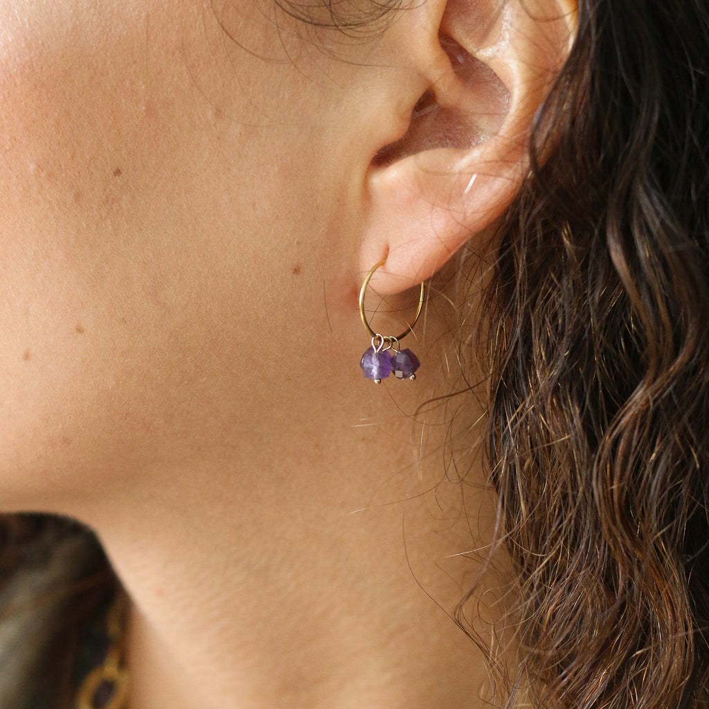 boucles mini créole acier améthyste cadeau