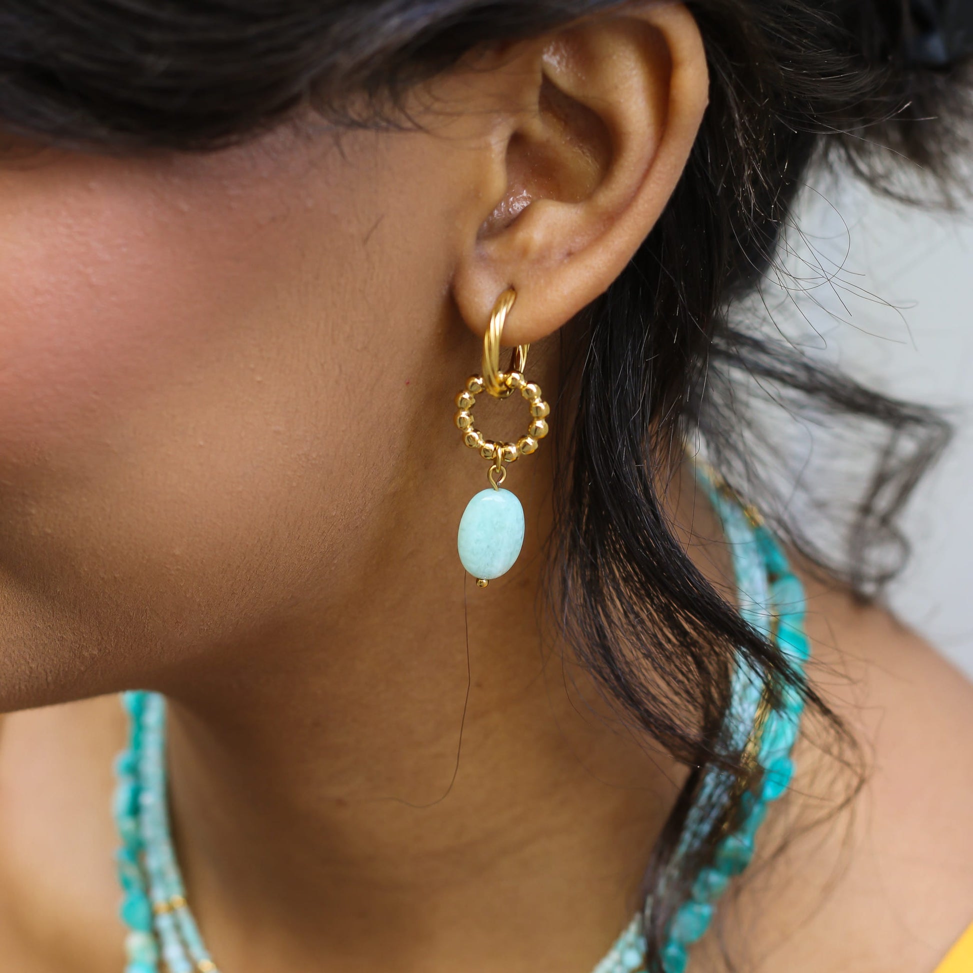 Boucles d'oreilles en amazonite, pierre naturelle fine.
