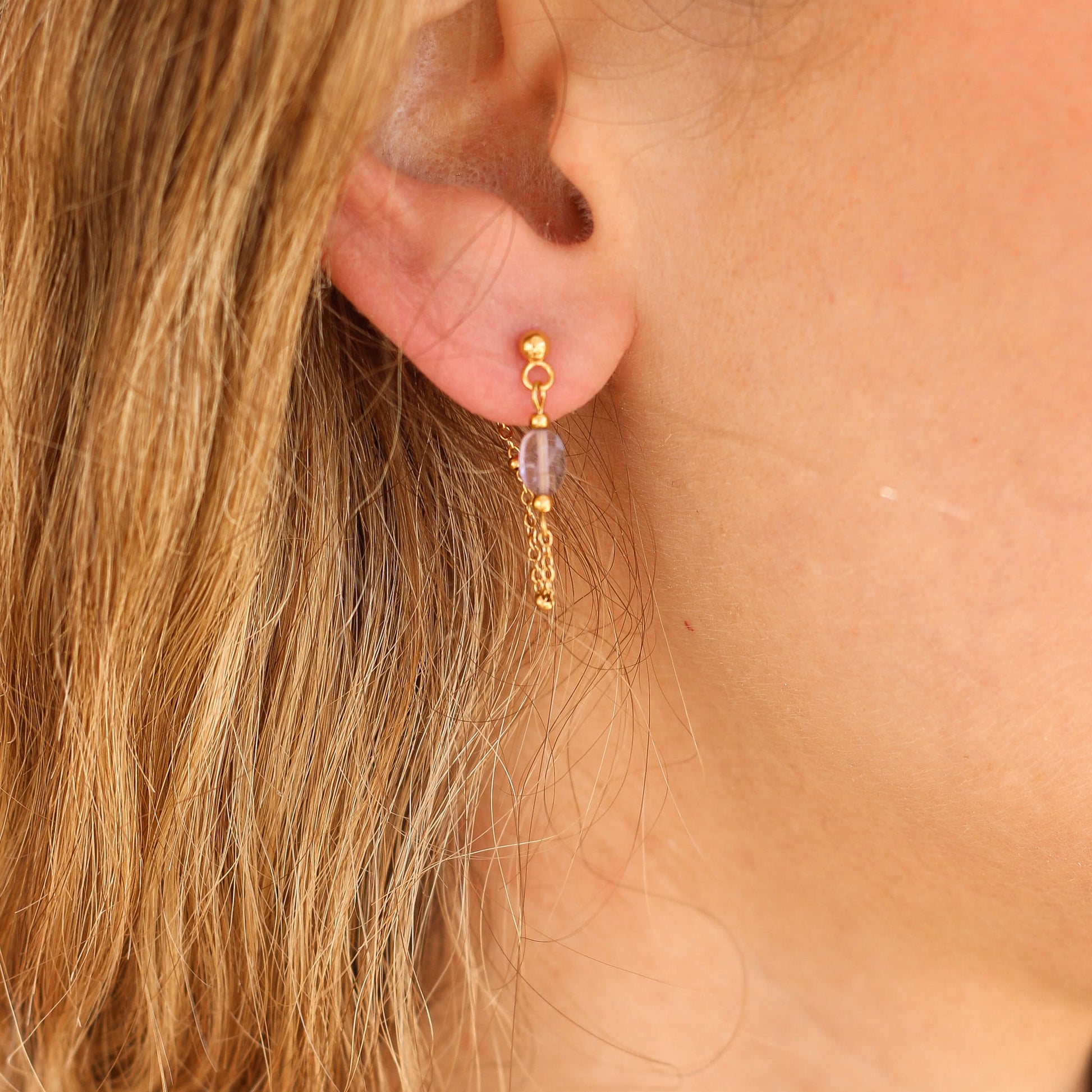 Boucles d'oreilles en améthyste lavande, création faite main.