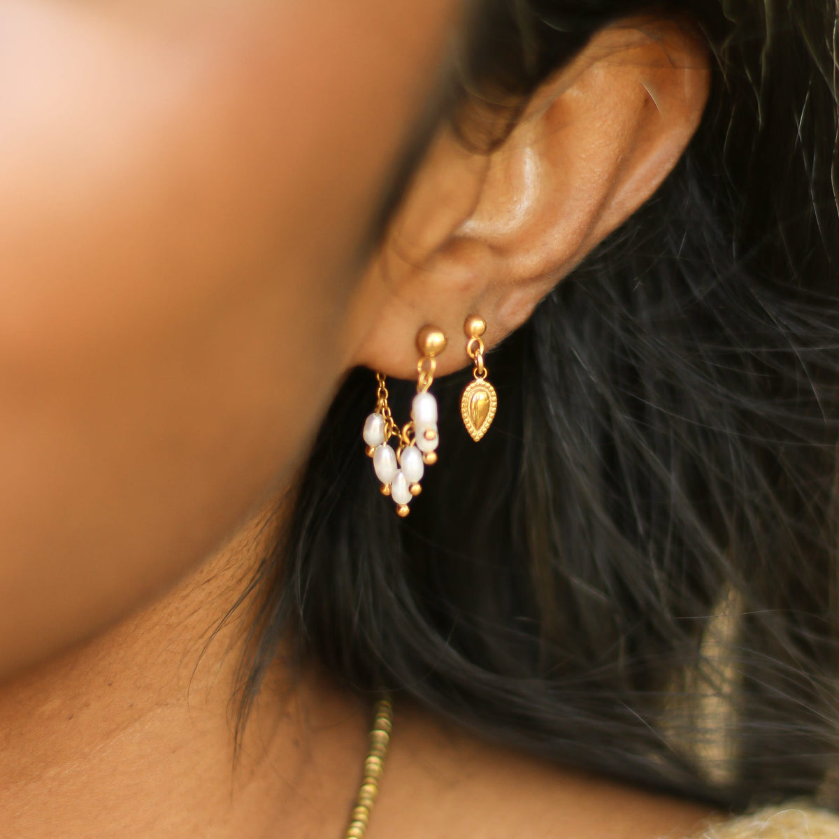 Boucles d'oreilles Perles d'eau douce chaînette