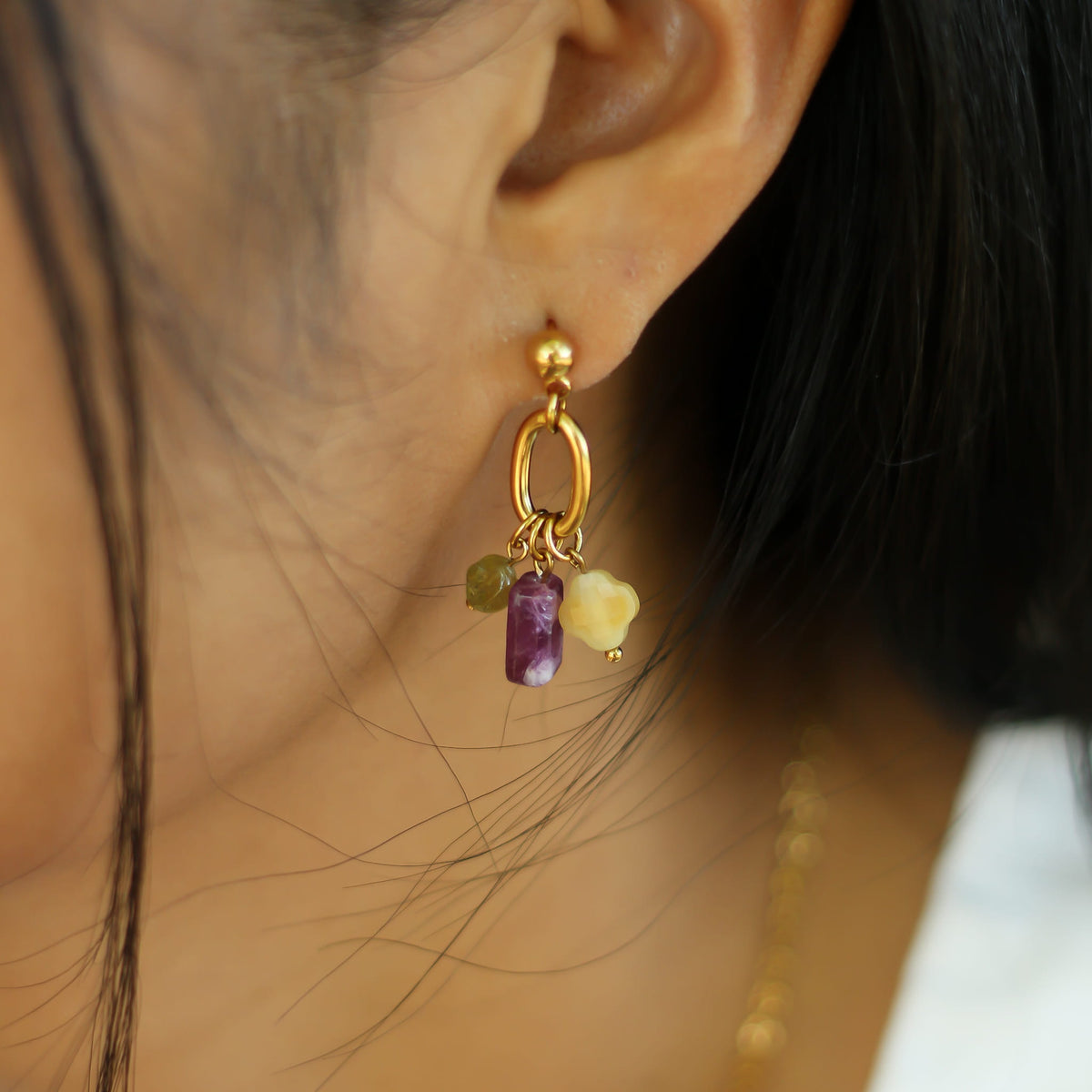 Boucles d'oreilles Lépidolite pendante