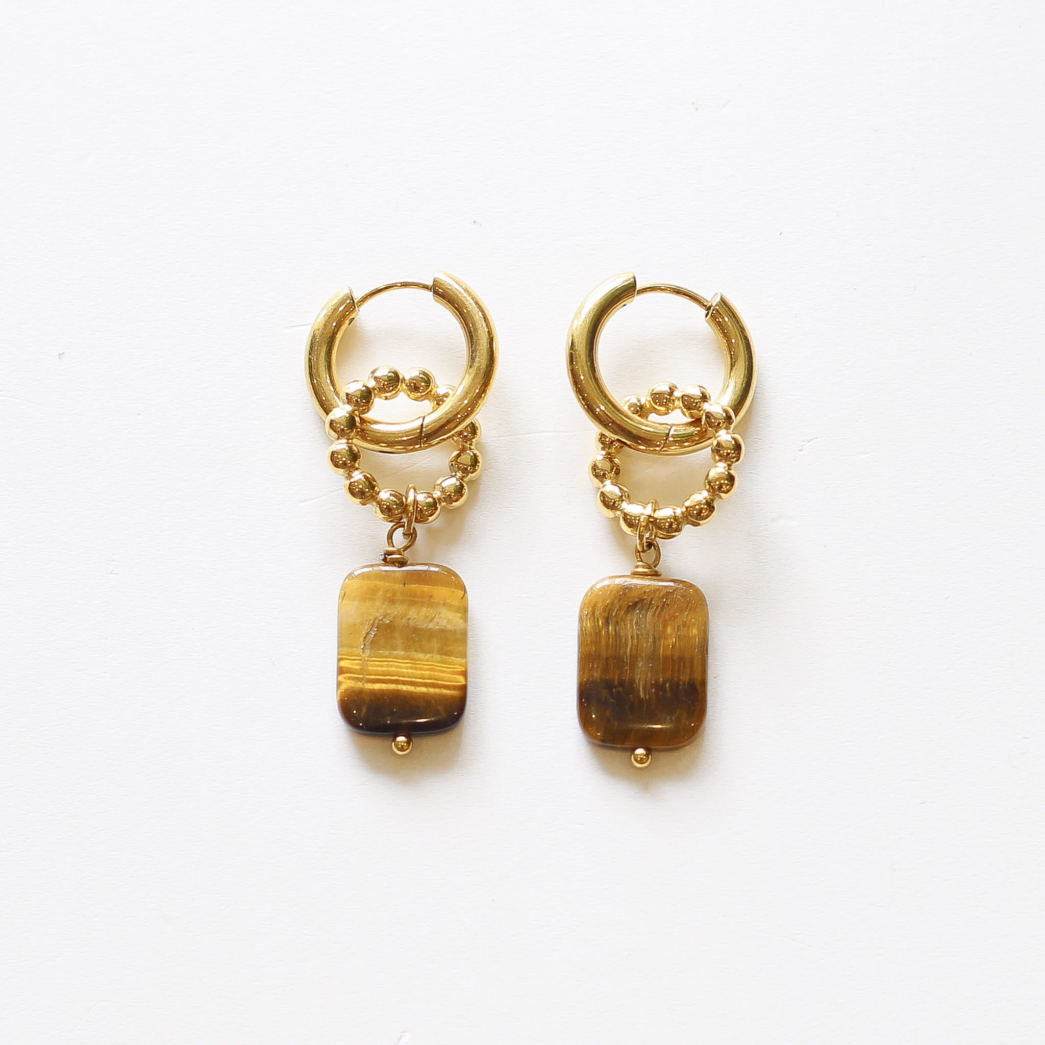 Boucles anneaux Œil de tigre, Mahny bijoux pierre fine.