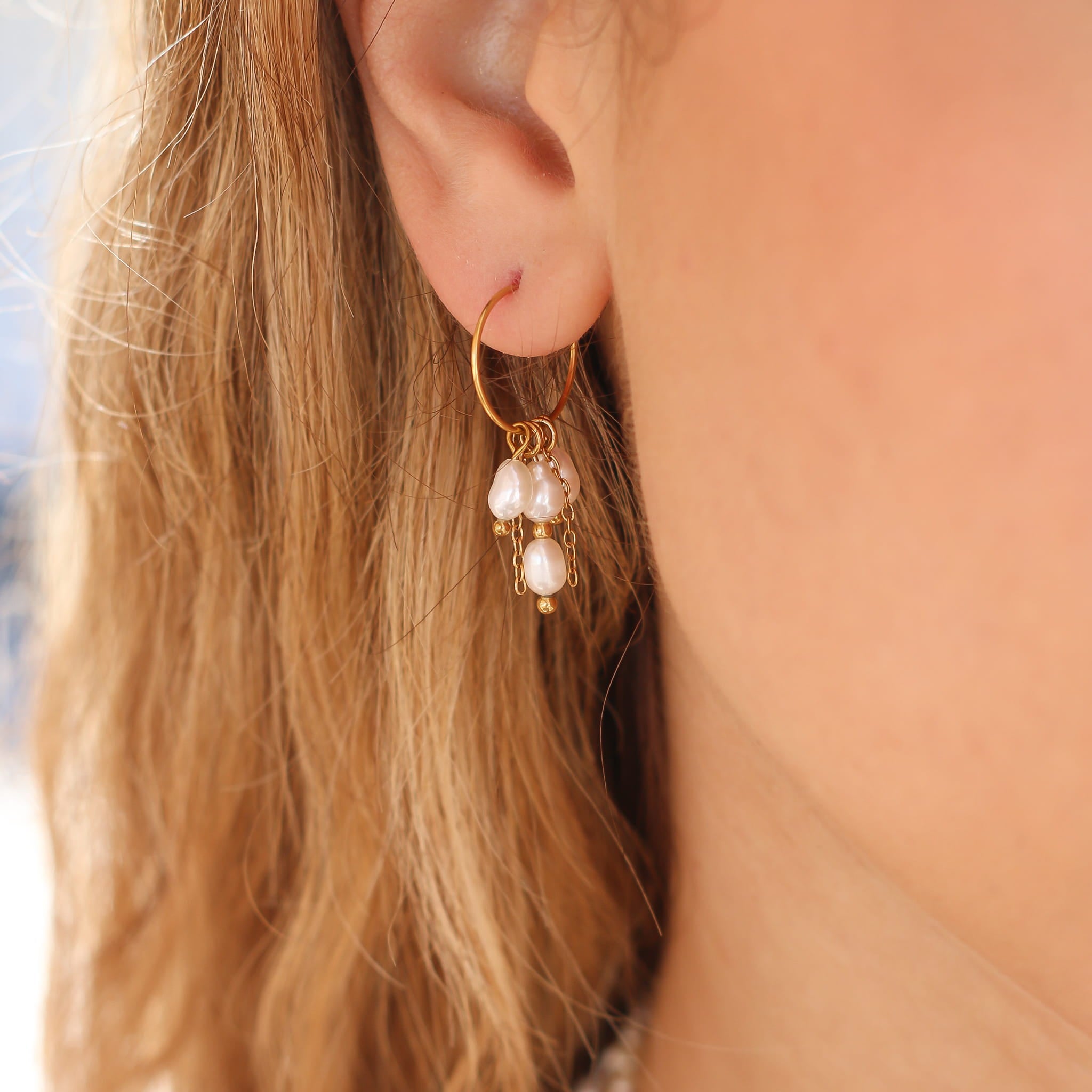 Boucles d'oreilles en perle d'eau douce, pierre naturelle.