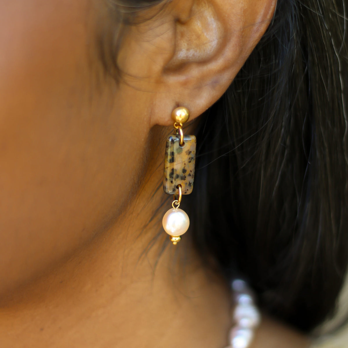 Boucles d'oreilles Perle orange & Léopard