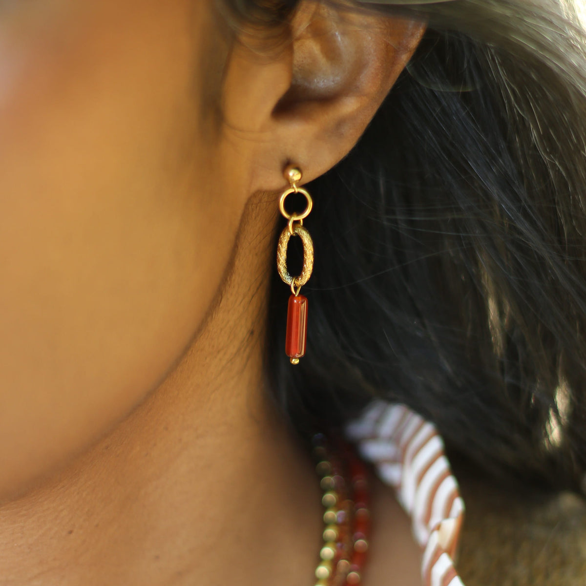 Boucles d'oreilles Agate rouge anneaux