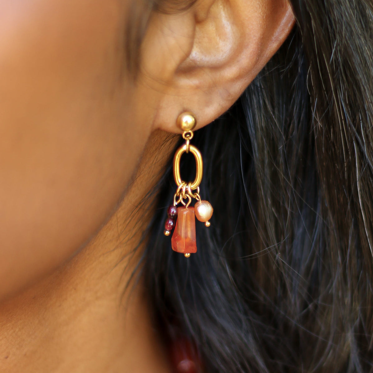 Boucles d'oreilles Cornaline pendante