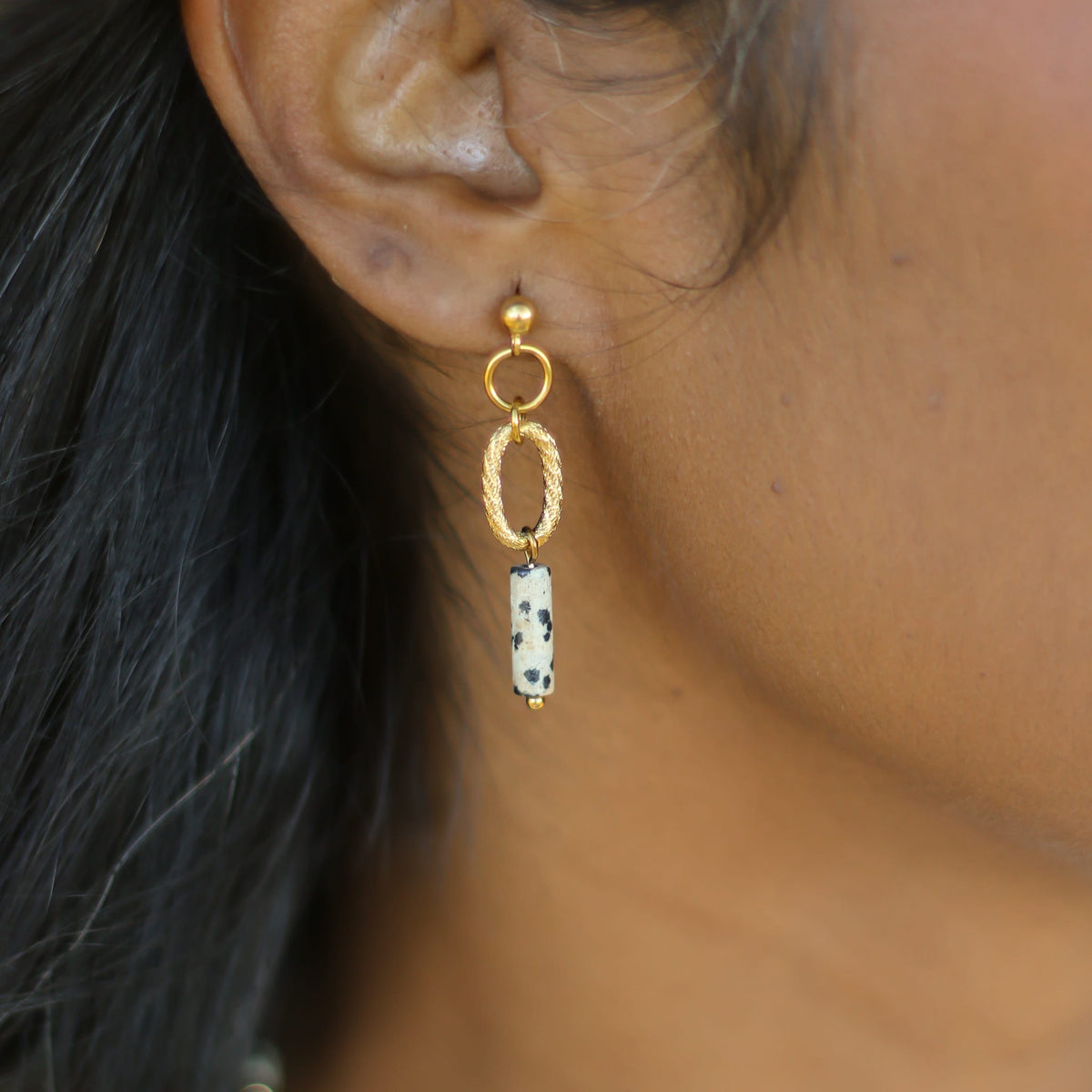 Boucles d'oreilles Jaspe Dalmatien anneaux
