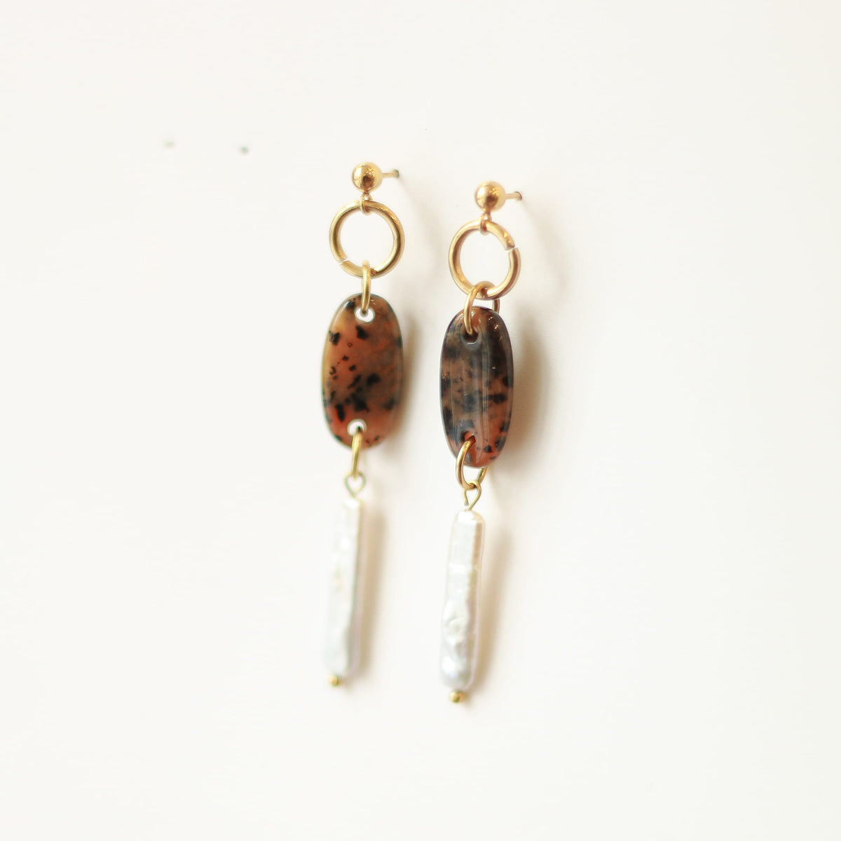 Boucles d'oreilles Perle longue & Léopard