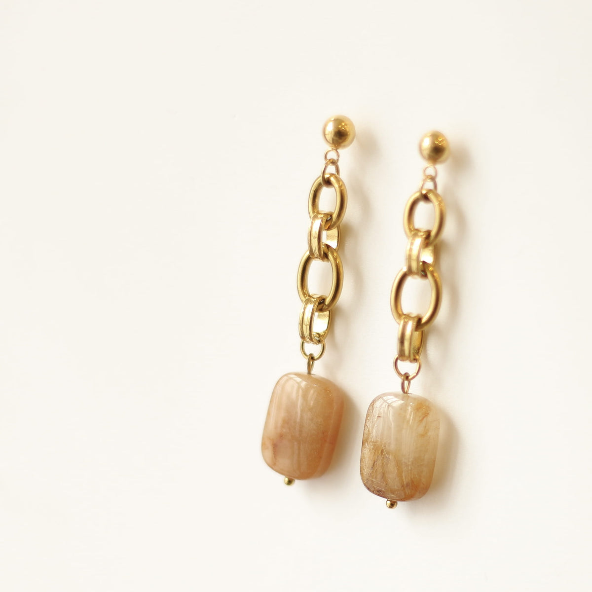 Boucles d'oreilles Quartz rutile chaîne