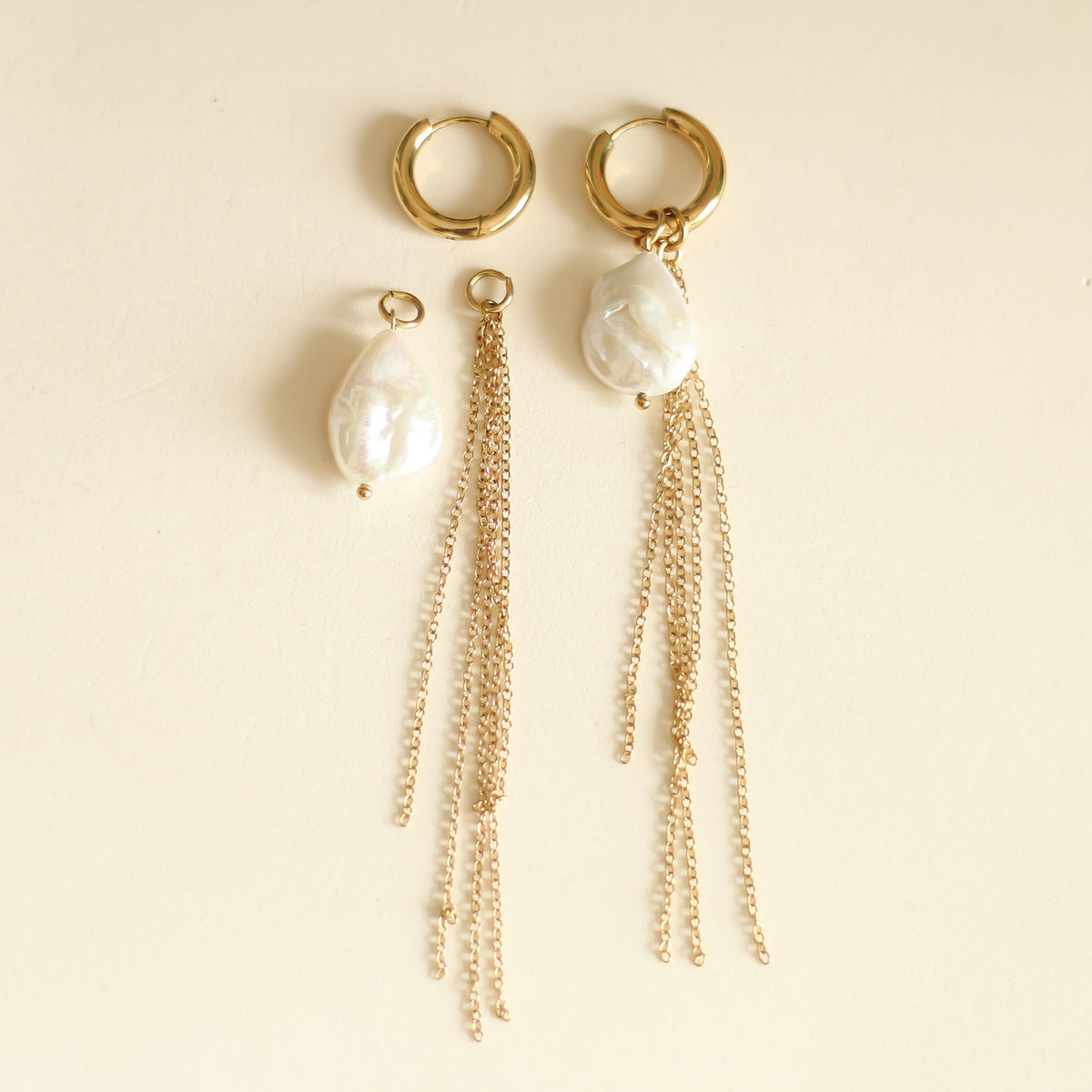 Boucles d'oreilles Perle baroque créole et chaînes