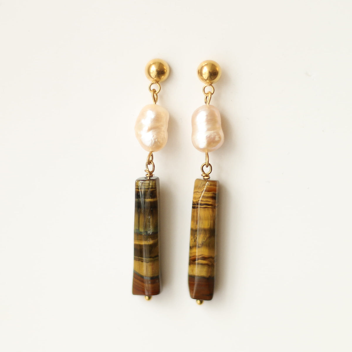 Boucles d'oreilles Œil de tigre et Perle orangée