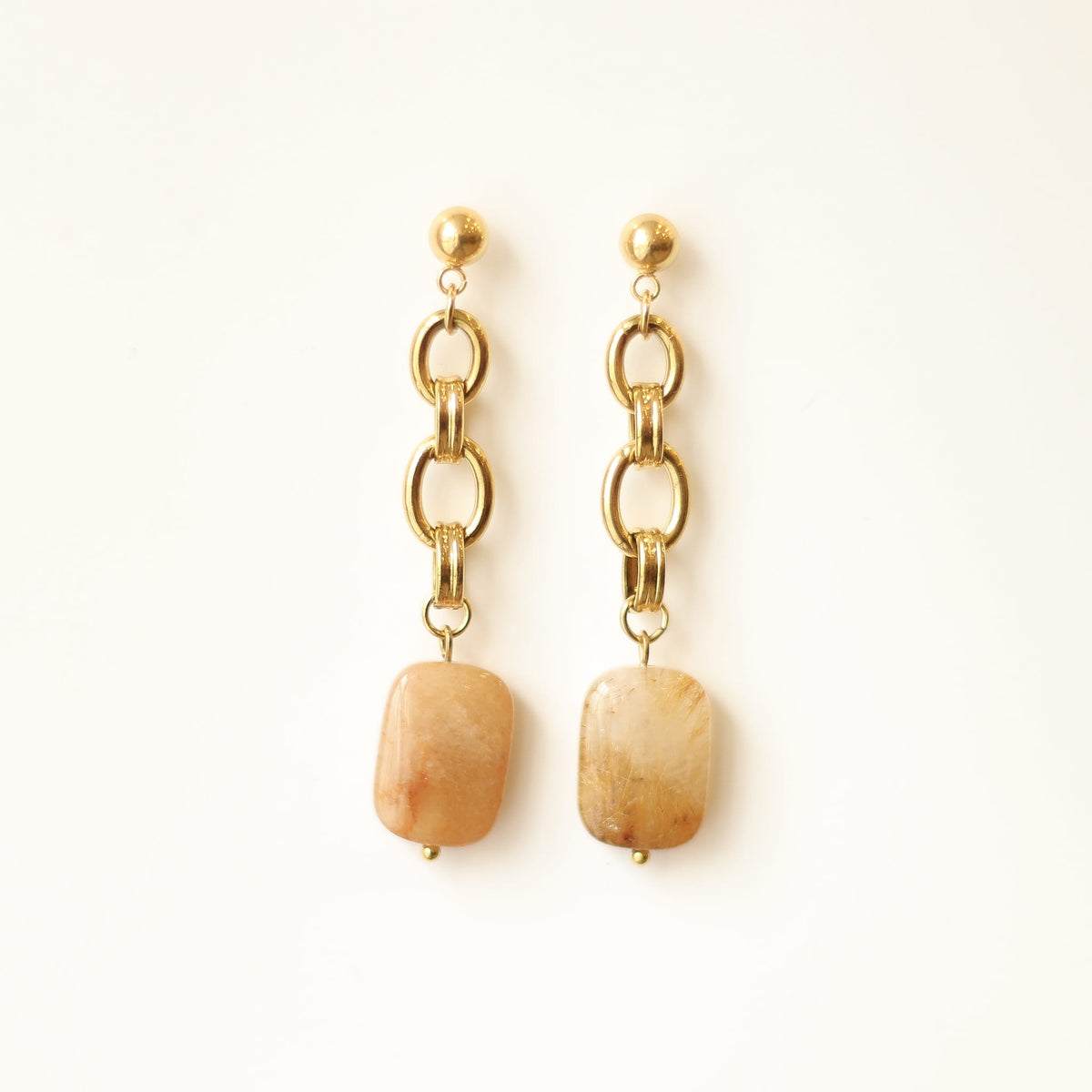 Boucles d'oreilles Quartz rutile chaîne