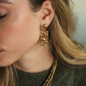 Boucles Rectangle martelé dorées en acier inoxydable