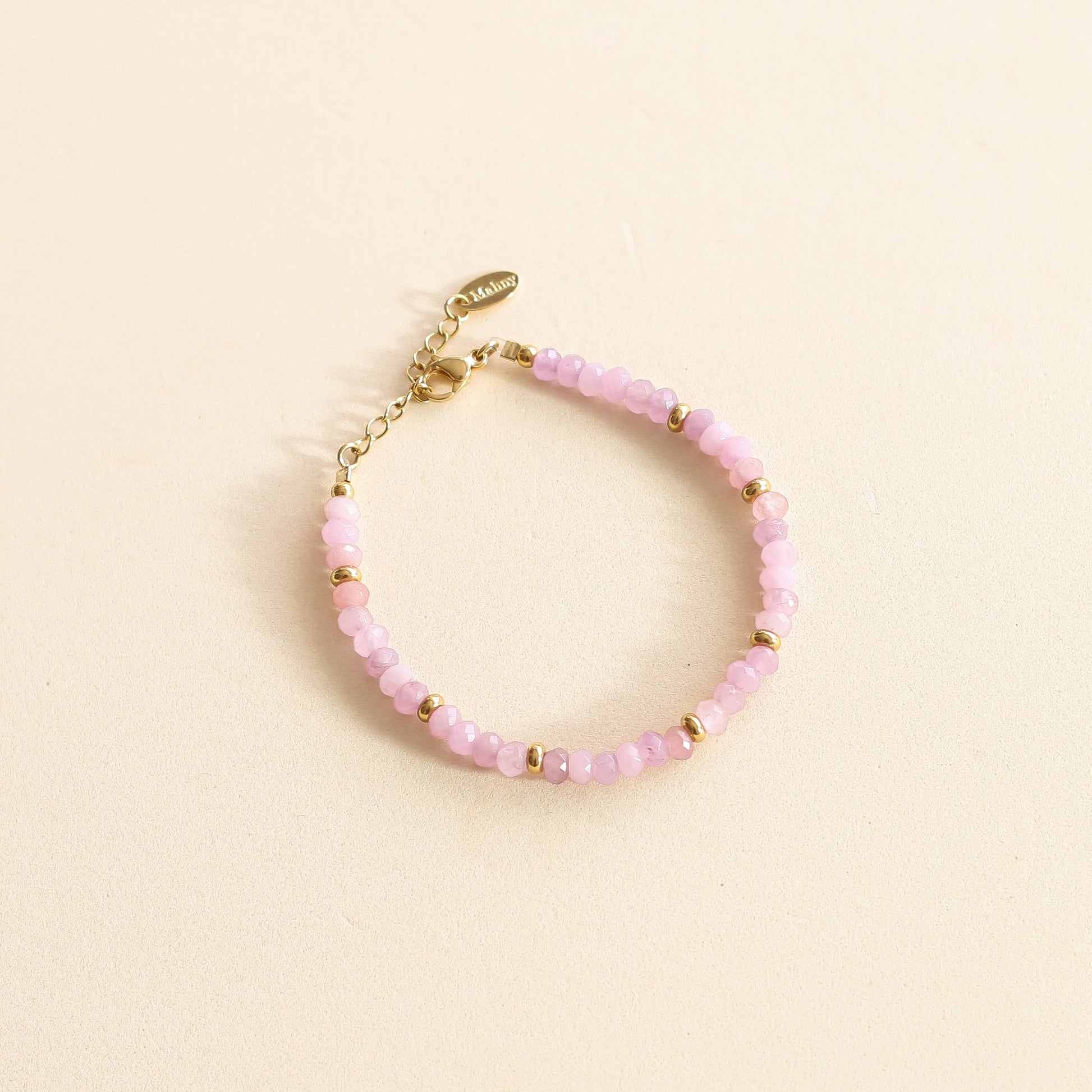 Bracelet en Agate Parme aux teintes roses et perles dorées