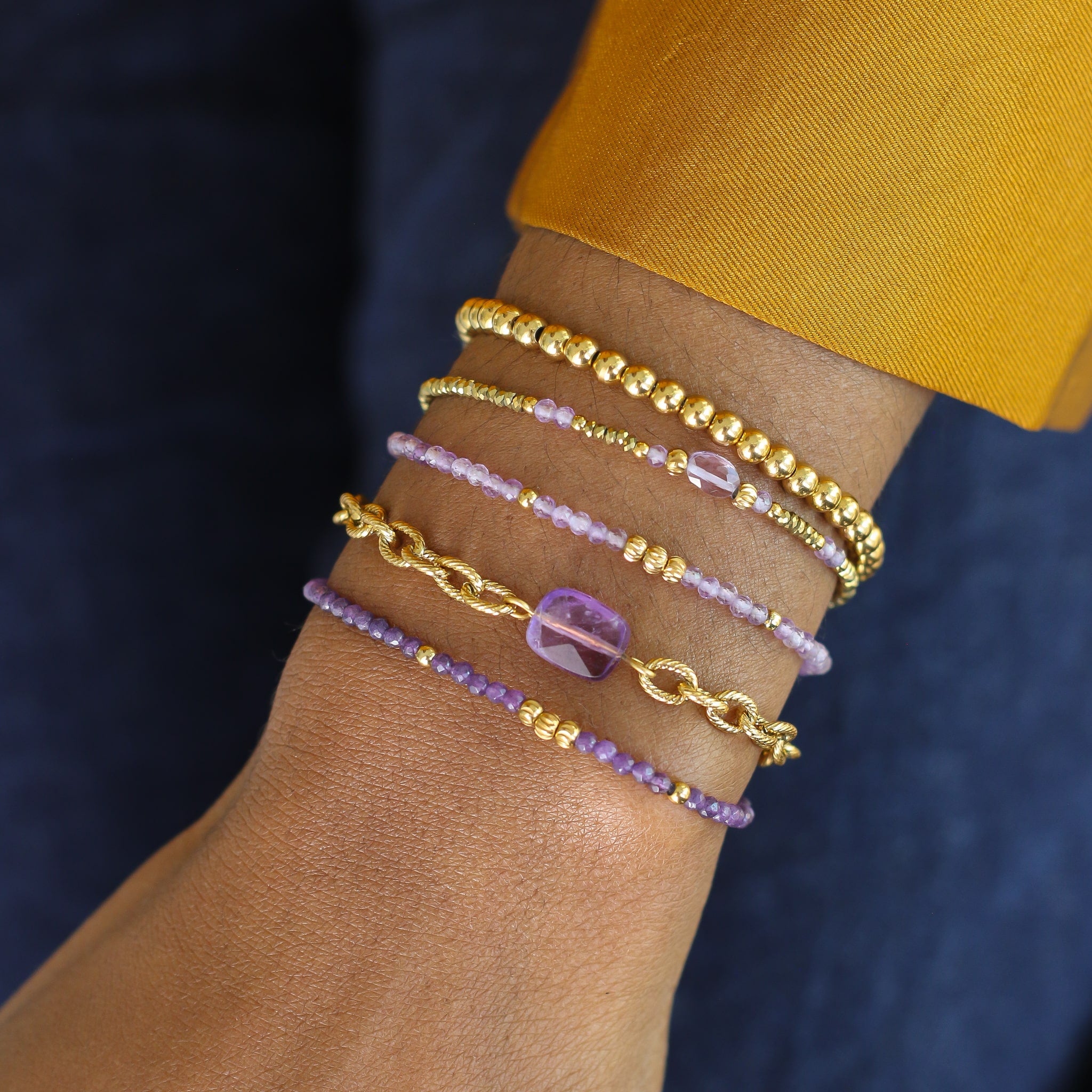 Bracelet perlé Agate Violet monté à la main à Paris