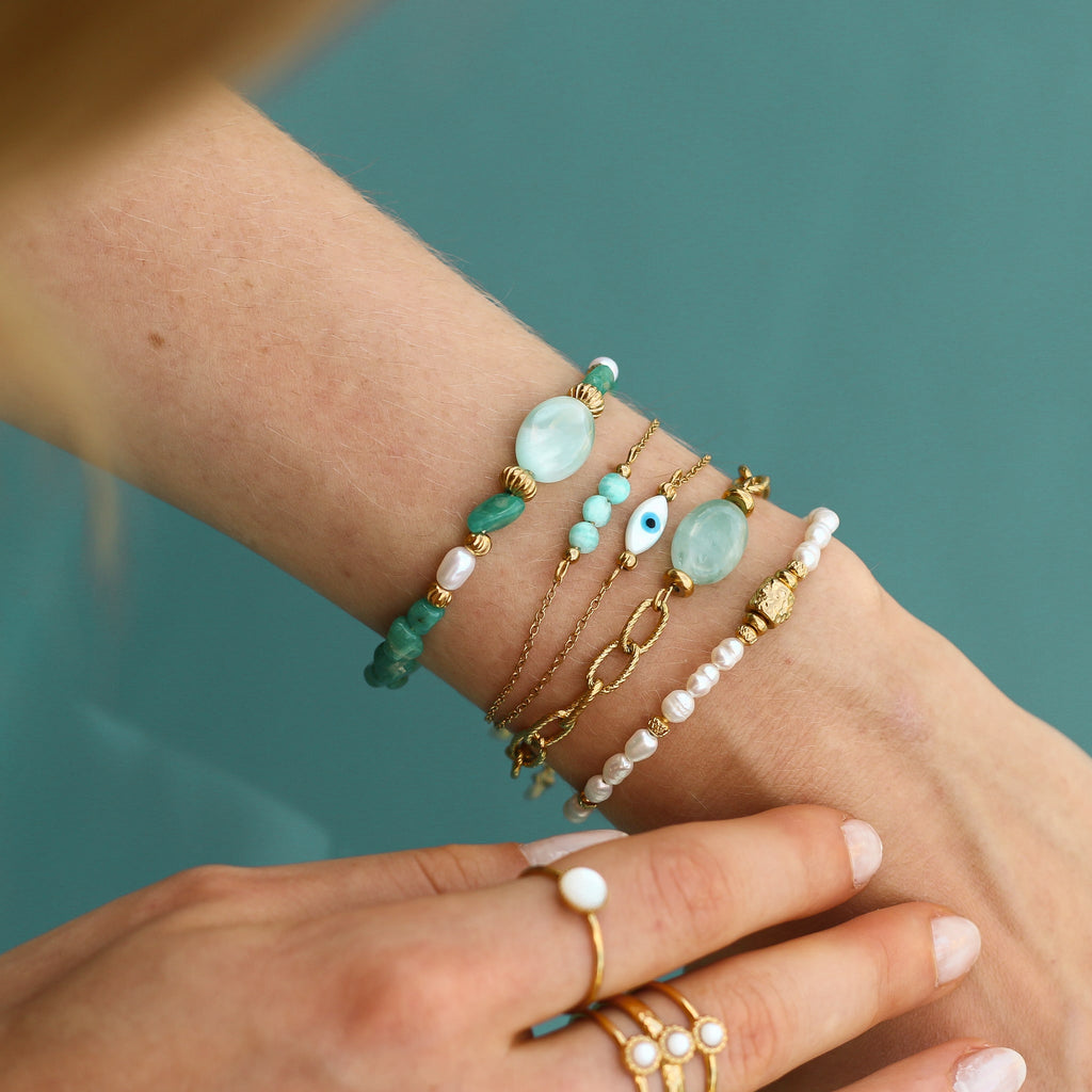 bracelet amazonite bleu turquoise perle doré