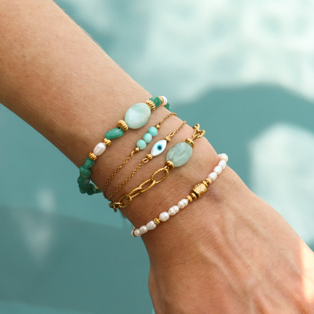 bracelet amazonite bleu turquoise perle chainette