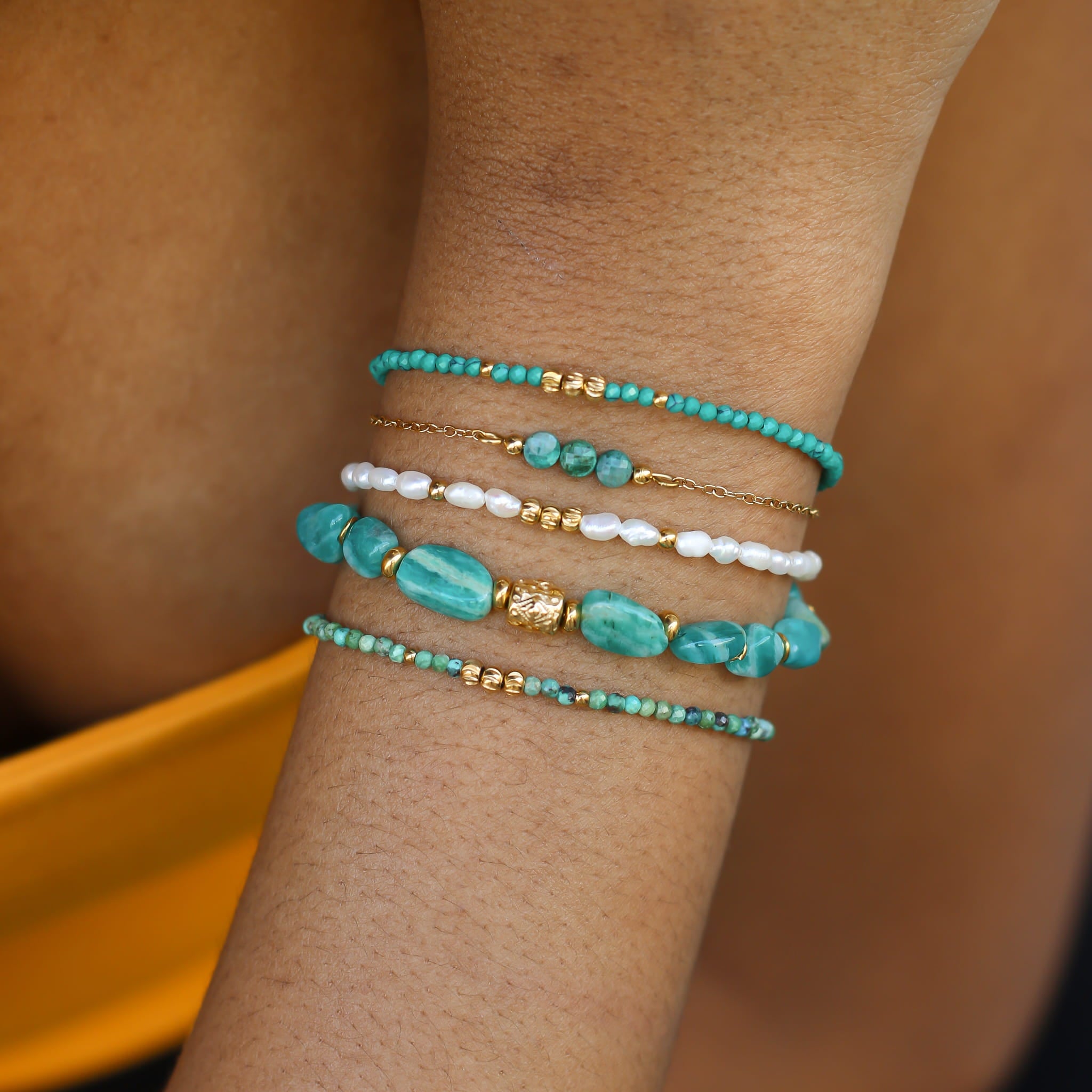 Bracelet en amazonite, pierre naturelle fine.