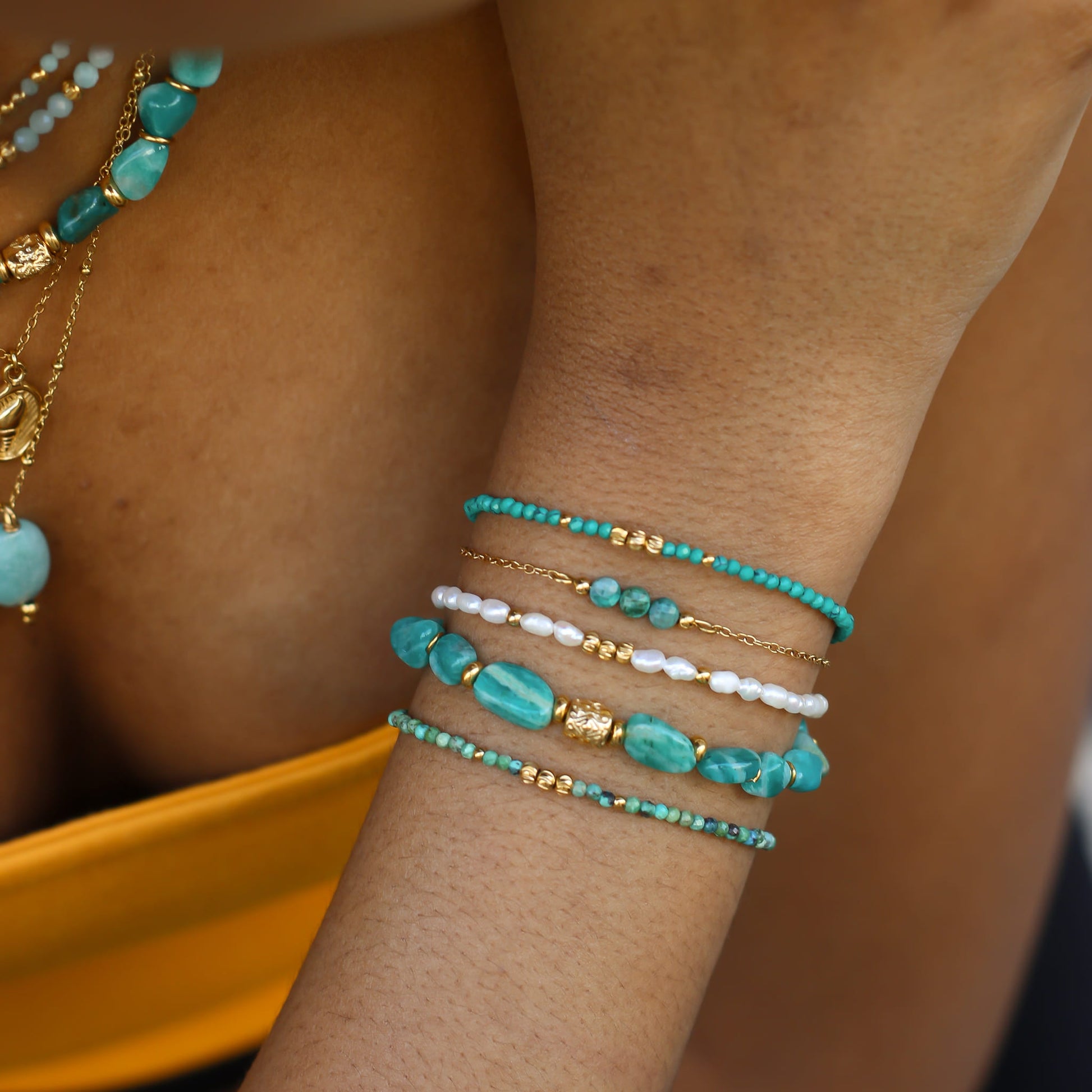 Bracelet en amazonite, assemblé à la main.