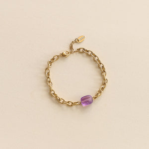 Bracelet Chaîne torsadée en acier inoxydable et Améthyste 